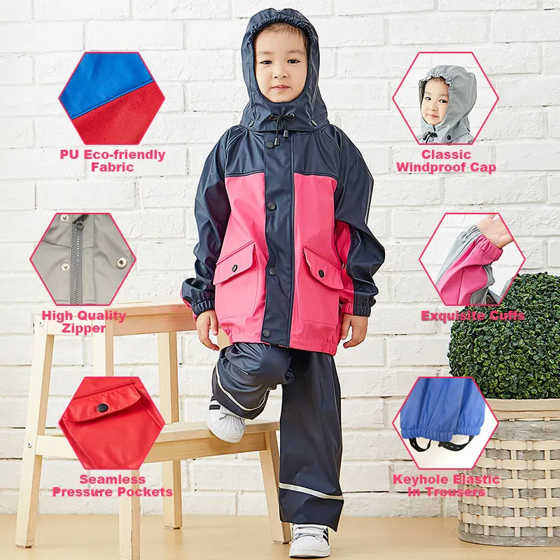 QIAN/качественный плащ-дождевик для детей возрастом от 3 до 10 лет, унисекс, водонепроницаемый детский комбинезон для мальчиков и девочек, плащ-дождевик с капюшоном Школьный костюм-дождевик