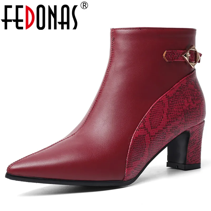 

FEDONAS Spring Autumn Pu Leather Pointed Toe High Heels Woman Ankle Boots Elegant Party Office Lady Shoes Woman Chelsea Boots