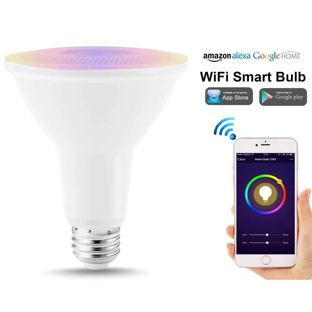 

PAR30 Smart Bulb E26 Flood Light Wifi Light Bulb 75 Watt Equivalent LED Spotlight Compatible with Alexa Google Assistant 800LM