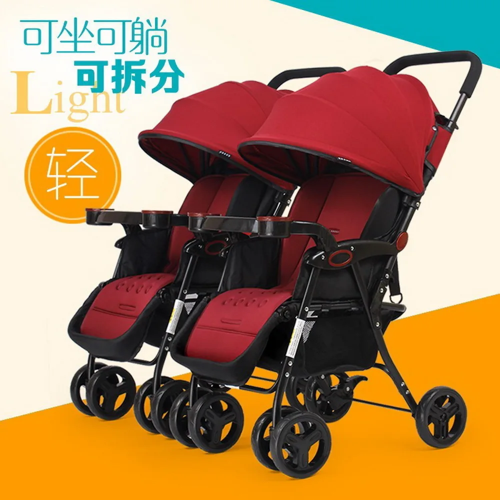 Free Shipping Safe fashion Side by Twin Baby Stroller Ultra Light Folding Seated Lying Double Seat Cart Summer Detachable |