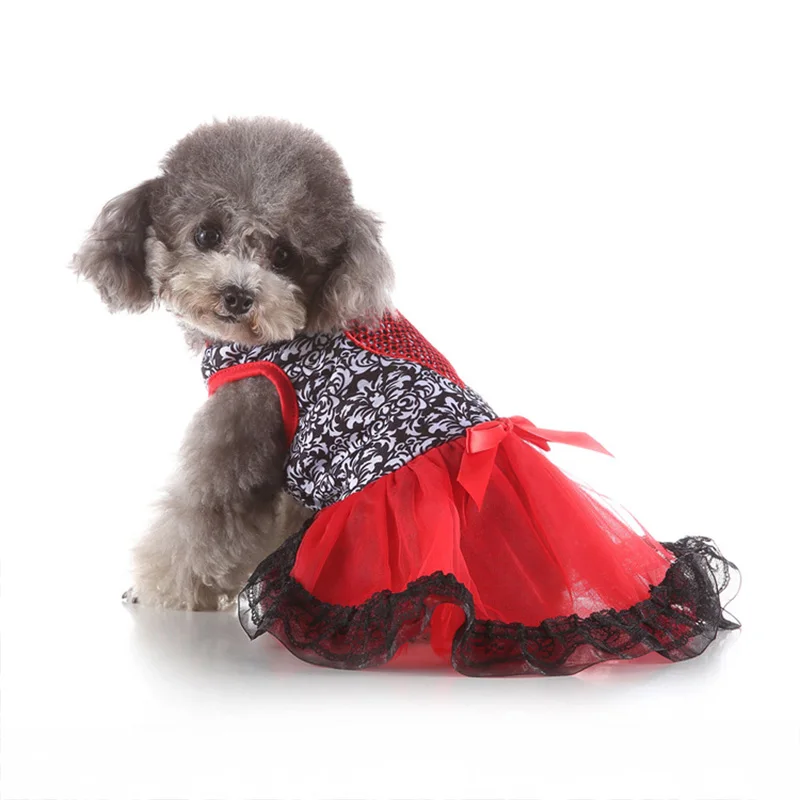 Платье для собак с милым принтом юбка-пачка летняя футболка с капюшоном для собак, девочек, щенков, одежда, костюм для Одежда для Йорка чихуахуа