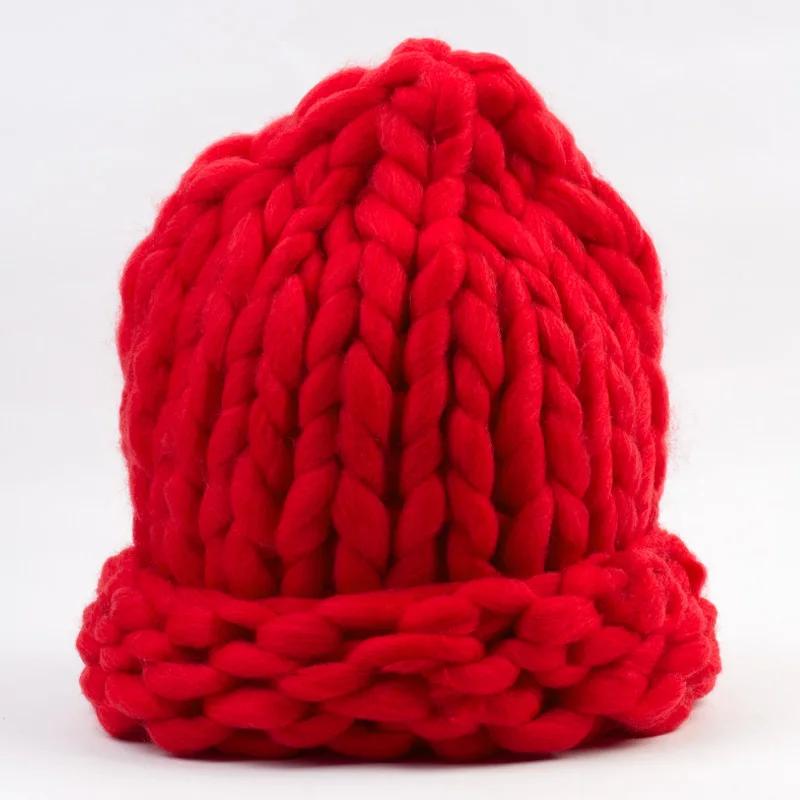 Geebro, зимняя женская теплая шапка бини ручной работы, толстая вязаная шапка, вязаные шапочки карамельного цвета, женские шапочки - Цвет: Red