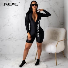 FQLWL Черный Bodycon сексуальный комбинезон короткий для Для женщин с длинными рукавами комбинезоны для фитнеса Для женщин s Комбинезон Женский Уличная Playsuit Для женщин