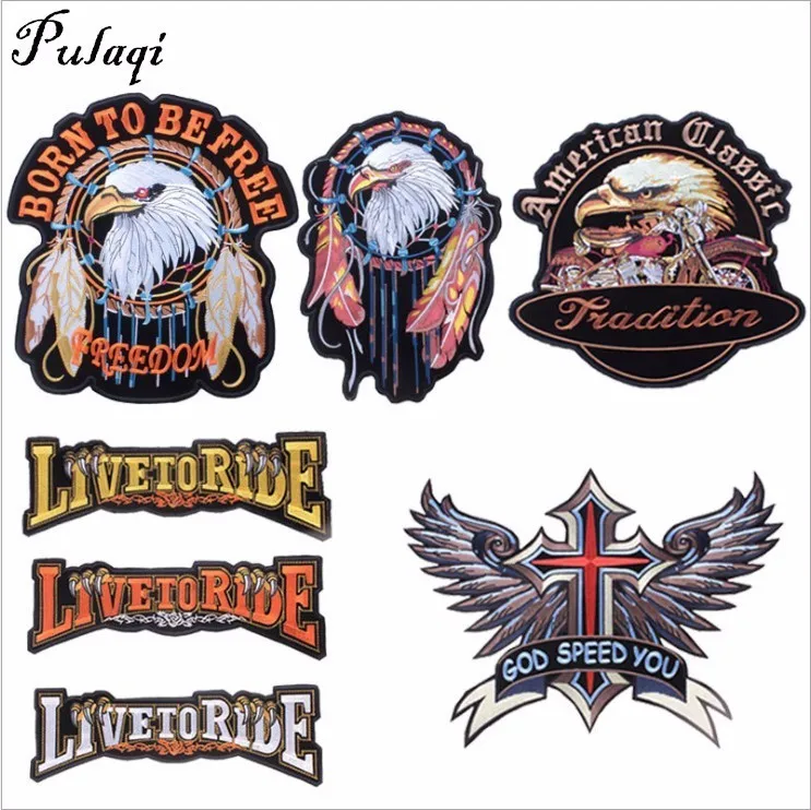 

Pulaqi Eagle Punk Biker Patches Motorcycle Embroided Big Patch Iron on Rock Stripe Clothes Badges for Clothes Fabric Stickers B