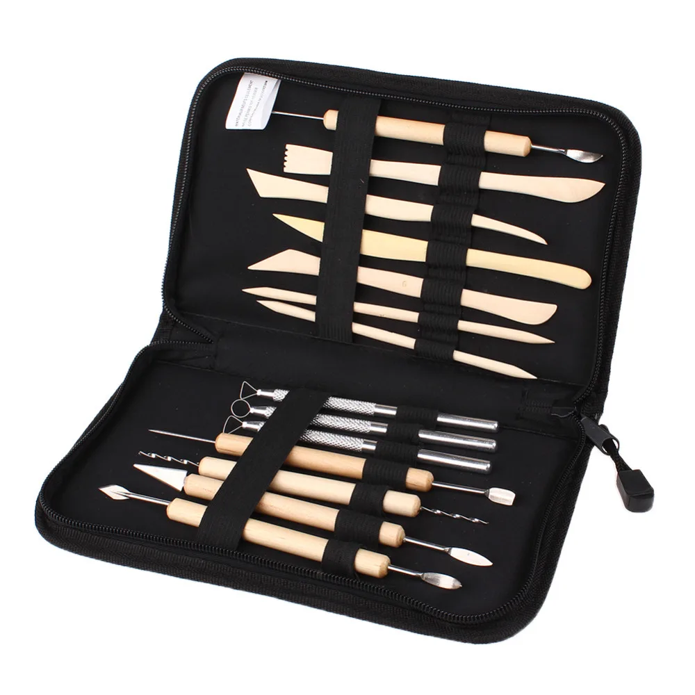 14Pcs Wooden Metal Pottery Clay Molding Sculpture Sculpting Tools Kit