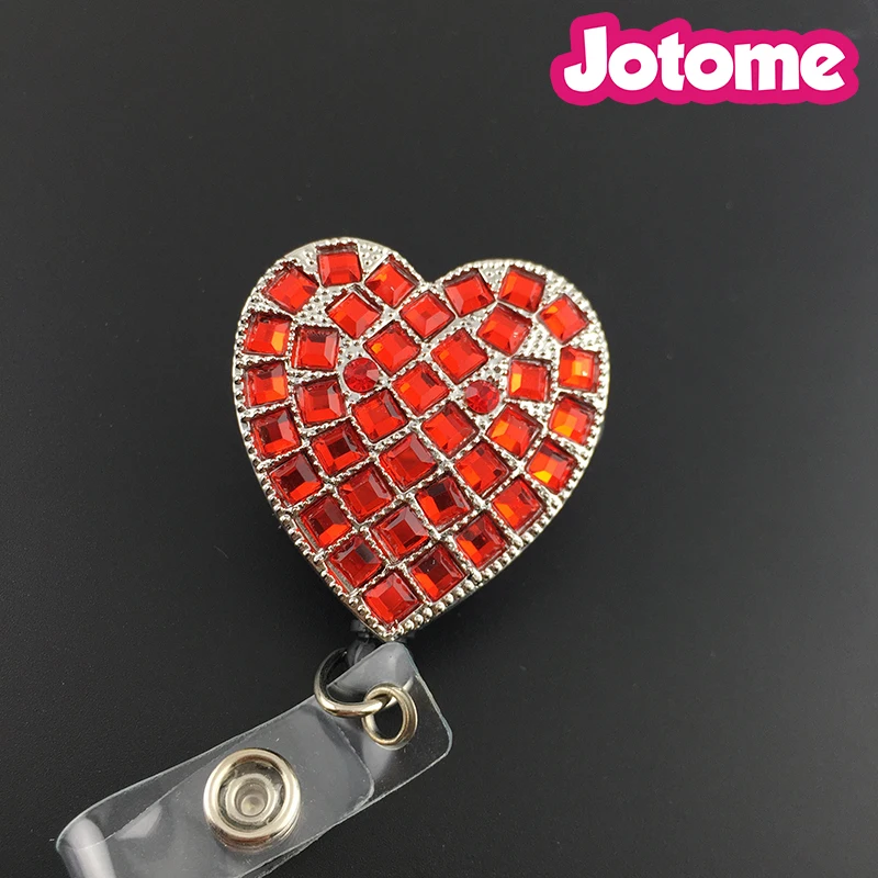 Bling red Heart раскладной держатель для бейджа значок держатель для ID карты, брелки с поворотным задним зажимом аллигатора