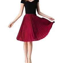 Женские плиссированные шифоновые трапециевидные Юбки До Колена; Летние повседневные юбки для девочек; плиссированные юбки с эластичной резинкой на талии