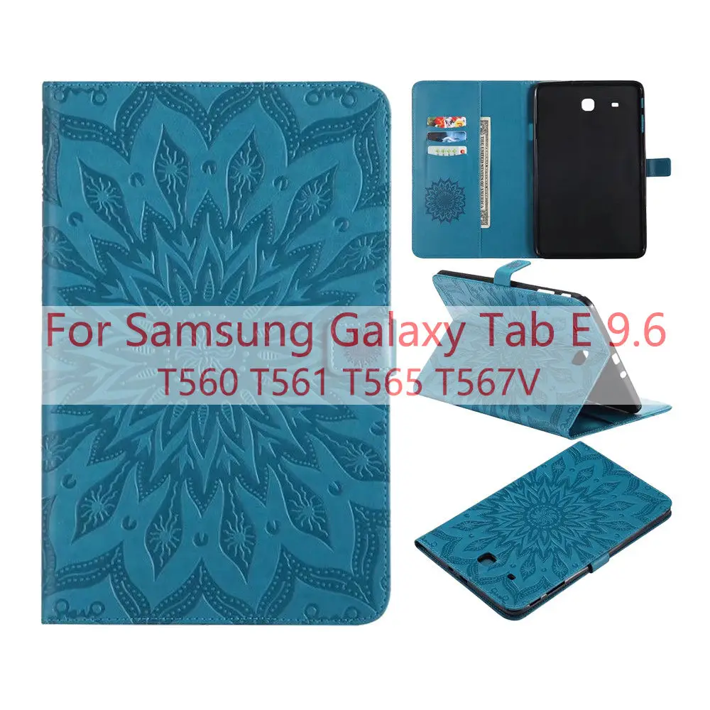 Синий Чехол для планшета для samsung Galaxy Tab E 9,6 T560 T561 T565 T567 T567V тиснение из искусственной кожи мягкая задняя крышка складной флип-чехол с подставкой - Цвет: Синий
