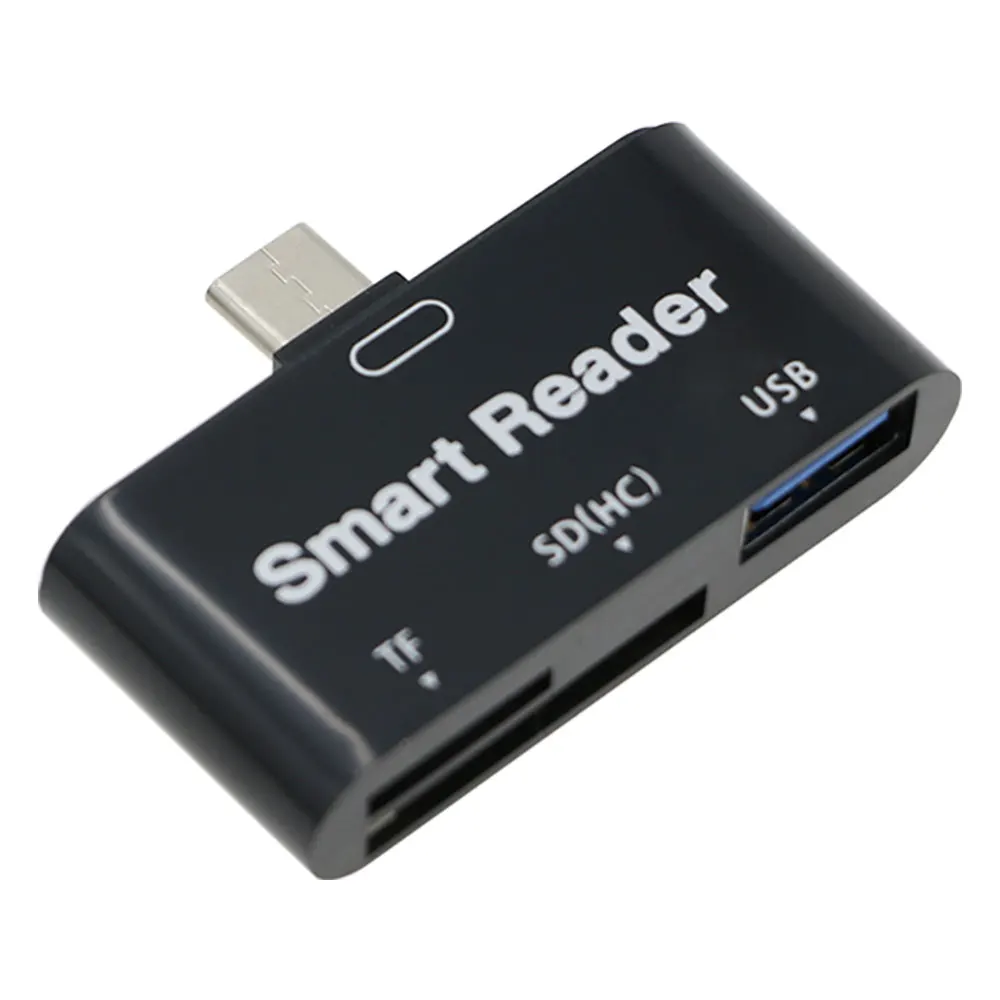 3 в 1 USB 2,0/TF/SD(HC) слот для type C OTG черный адаптер для чтения смарт-карт конвертер