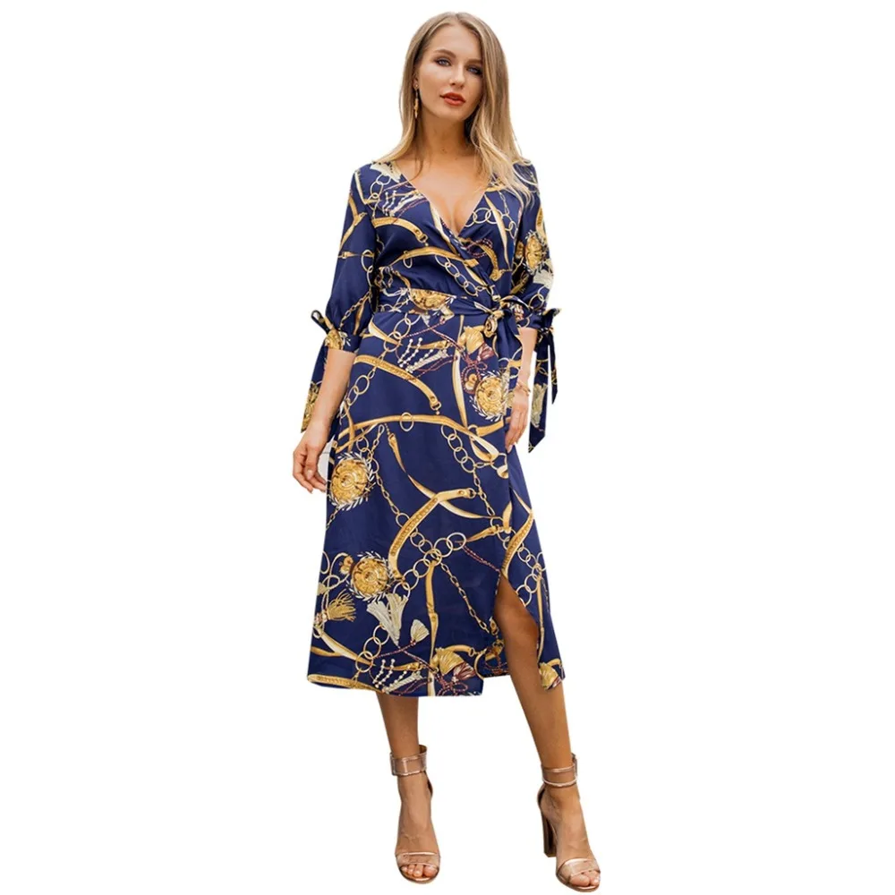 Bella Philosophy Boho Tie с коротким рукавом, v-образным вырезом, с принтом, с разрезом, разрезом, платье-рубашка, винтажное макси, сексуальное пляжное платье