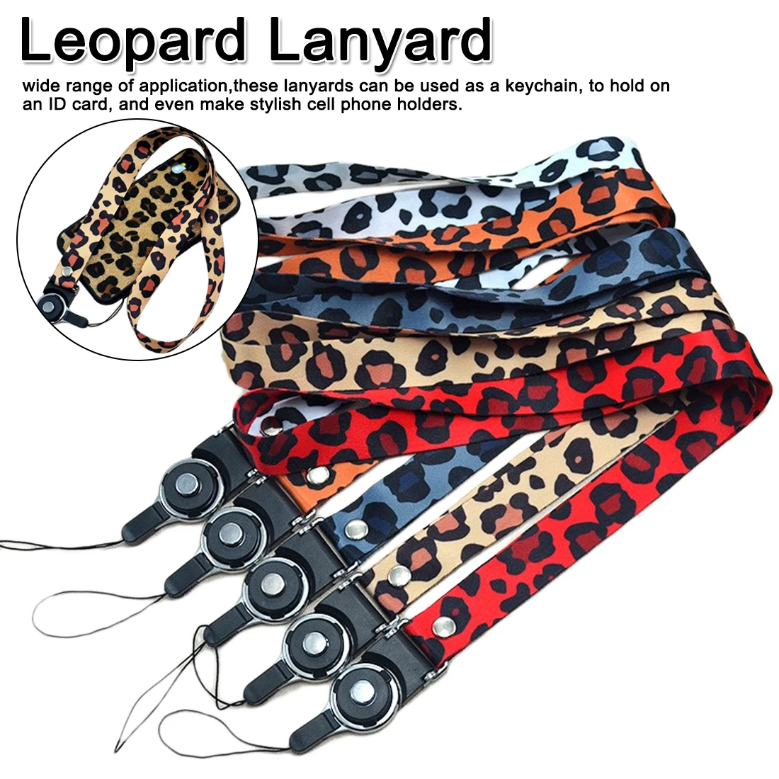 Leopard Lanyard for Phone Keys id Card gym Straps Holders Hanging rope Neck Straps 5 colors Animal Phone Straps with Keyring