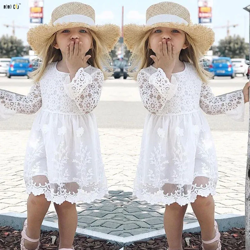 

2018 Autumn Long Sleeve Girl Dress Hollow Out Sweet Elegant Princess Lace Flower Dresses Child Girls Clothes 3 4 5 6 7 8 Years