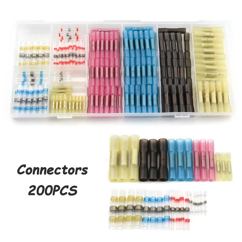 

200Pcs Insulated Solder Sleeve Heat Shrinkable Connectors Electrical Wire Cable Shrink Thicken Butt Splice Crimp Terminal Kit