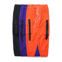 Новинка, повседневные мужские штаны, ветровка, одноцветные, оранжевые, много карманов, брюки карго, модная мужская одежда, уличная одежда, свободные брюки