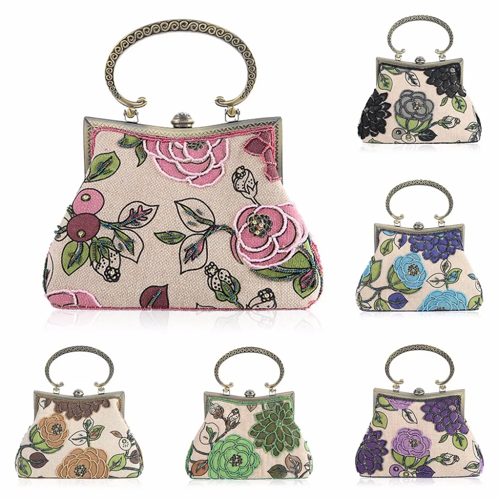 

THINKTHENDO Retro Style Women Beaded Evening Bag Embroidery Clutch Handbag Cocktail Party Lady Purse