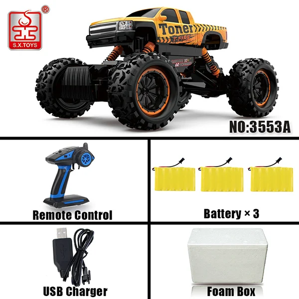 S. X. TOYS Радиоуправляемая машина 4WD 2,4 GHz Радиоуправляемая машинка на дистанционном управлении, 4 резиновых колеса, радиоуправляемая машина, 1:12 модель детских игрушек - Цвет: 3553A Yellow Set 3