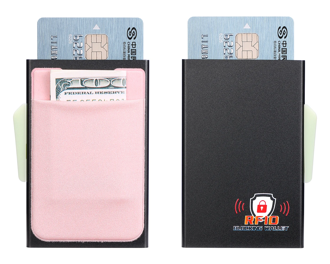 

BYCOBECY Aluminum Wallet With Elasticity Back Pouch ID Credit Card Holder RFID Mini Slim Wallet Automatic Pop up Bank Card Case