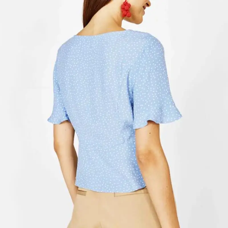 Blusas mujer de moda 2018 женская блузка с коротким рукавом camisa feminina blusas синяя одежда