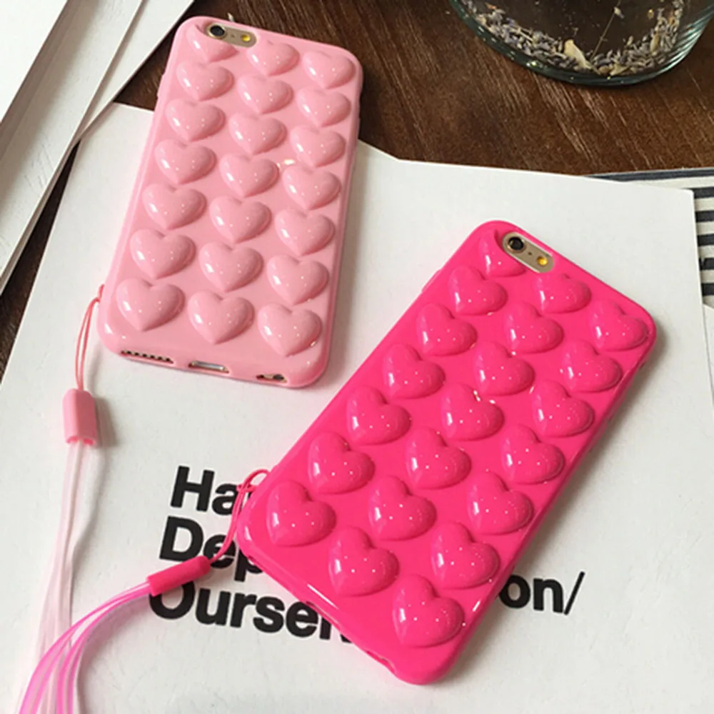 

1 Pc/lot Clear TPU 3D Love Heart Shape Cell Phone Case Back Protector for iPhone 7 6 Plus 6s