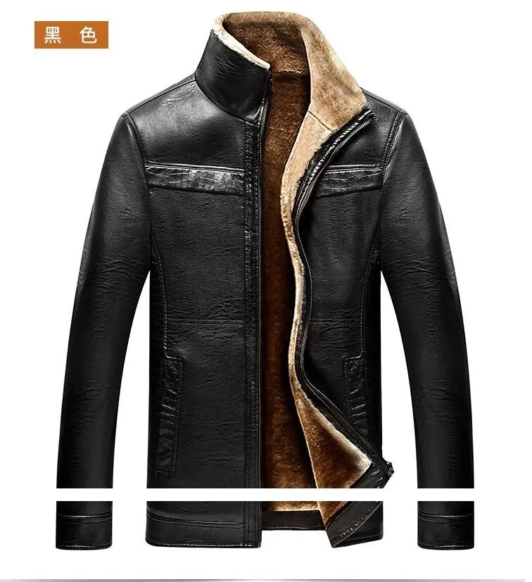 Мужская кожаная куртка, пальто, горячая новинка, модные толстые теплые зимние кожаные куртки, меховое пальто, шерстяная подкладка, Смешанные кожаные M-4XL