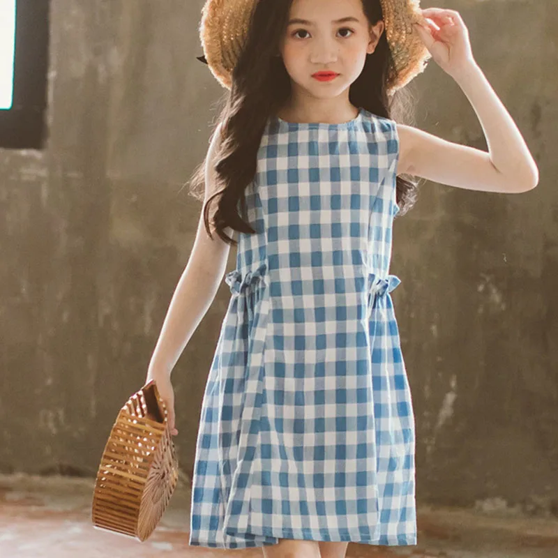 

princess dress toddler girls summer clothing 2018 cotton linen blue plaid 2018 kids dress children girls summer teenage sundress
