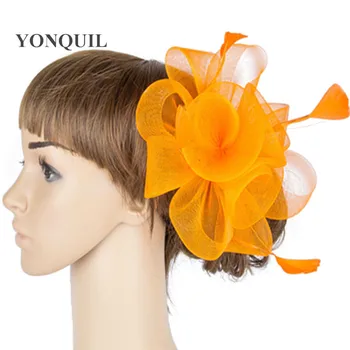 

Classical color crinoline fascinator headwear colorful mesh feather party show hair accessories millinery cocktail hat MYQ037