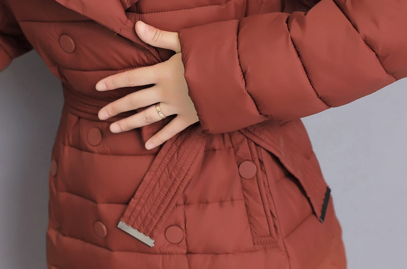 Дизайн, Зимняя женская куртка с поясом, приталенное женское длинное пальто с пуговицами, стеганая верхняя одежда, Женская парка