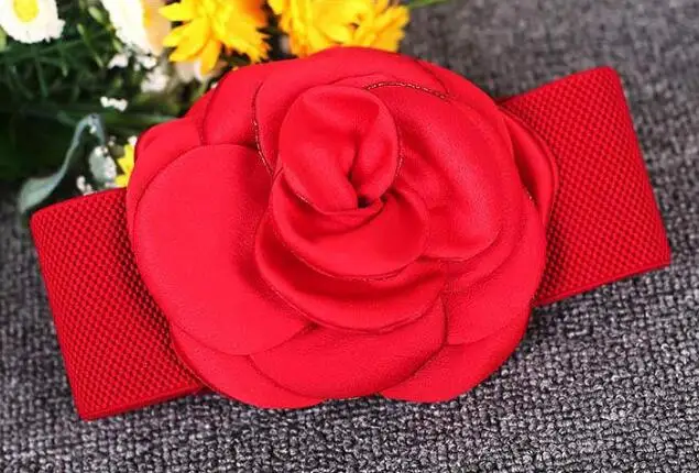 

Korean Plain Big Chiffon Flower Elastic Belt For Women White Red Pink Dress Waist Belt Lady Waistband Stretch Dress Adornment