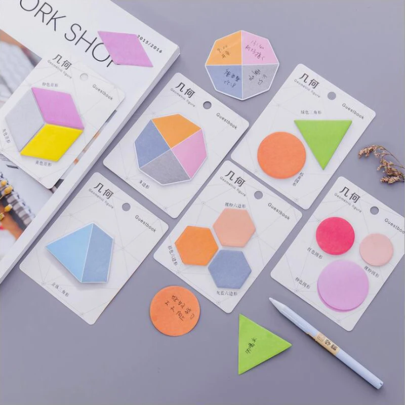 

Self-Adhesive Memo Pad Sticky Notes Colored Geometric Pattern Post Planner Office Post Stationery and School Supplies 1PCS