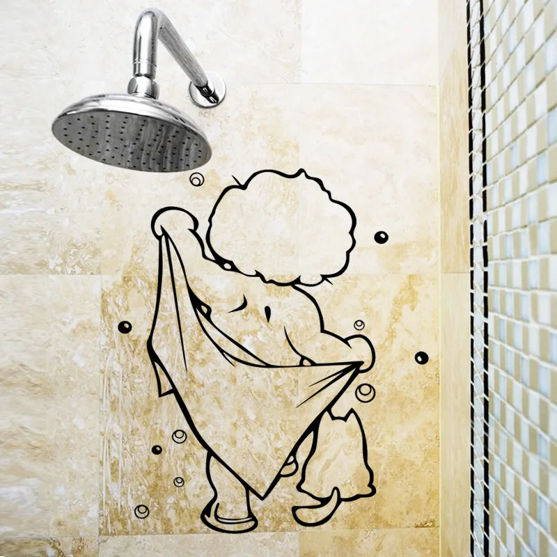 Shower Glass Door Stickers Kids Bathing Wall Stickers Cute Waterproof Removable for baby Bathroom Decor Stickers Wall Art Decals