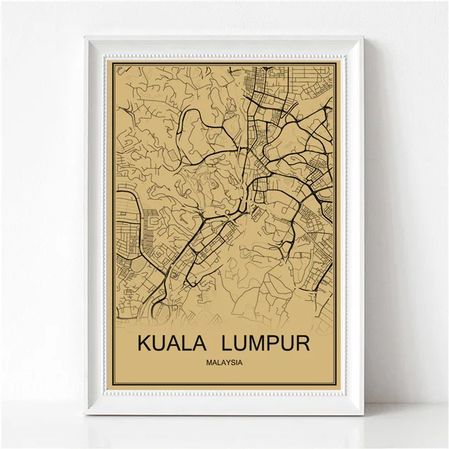 KUALA LUMPUR Vintage poster World map Krafts paper Retro painting ... KUALA LUMPUR Vintage poster World map Krafts paper Retro painting ...