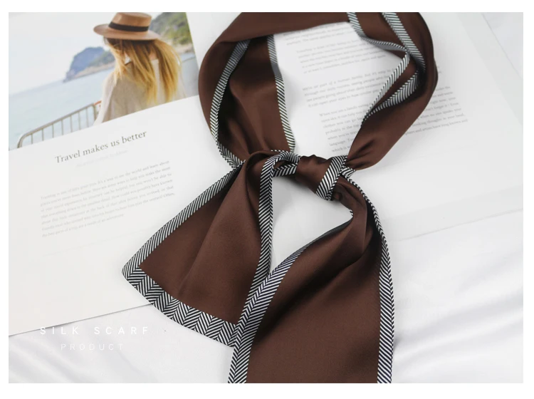 Женская однотонная сумка Украшение длинный шейный галстук повязка на голову узкий атласный шейный платок для волос тонкий Шелковый маленький шарф с саржевым подолом