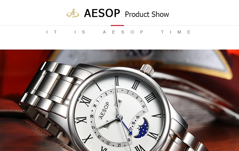 AESOP Quartz Watch Multi-Function Chronograph Complete Calendar Moon Phase Waterproof Stainless Luxury Relojes Para Hombre