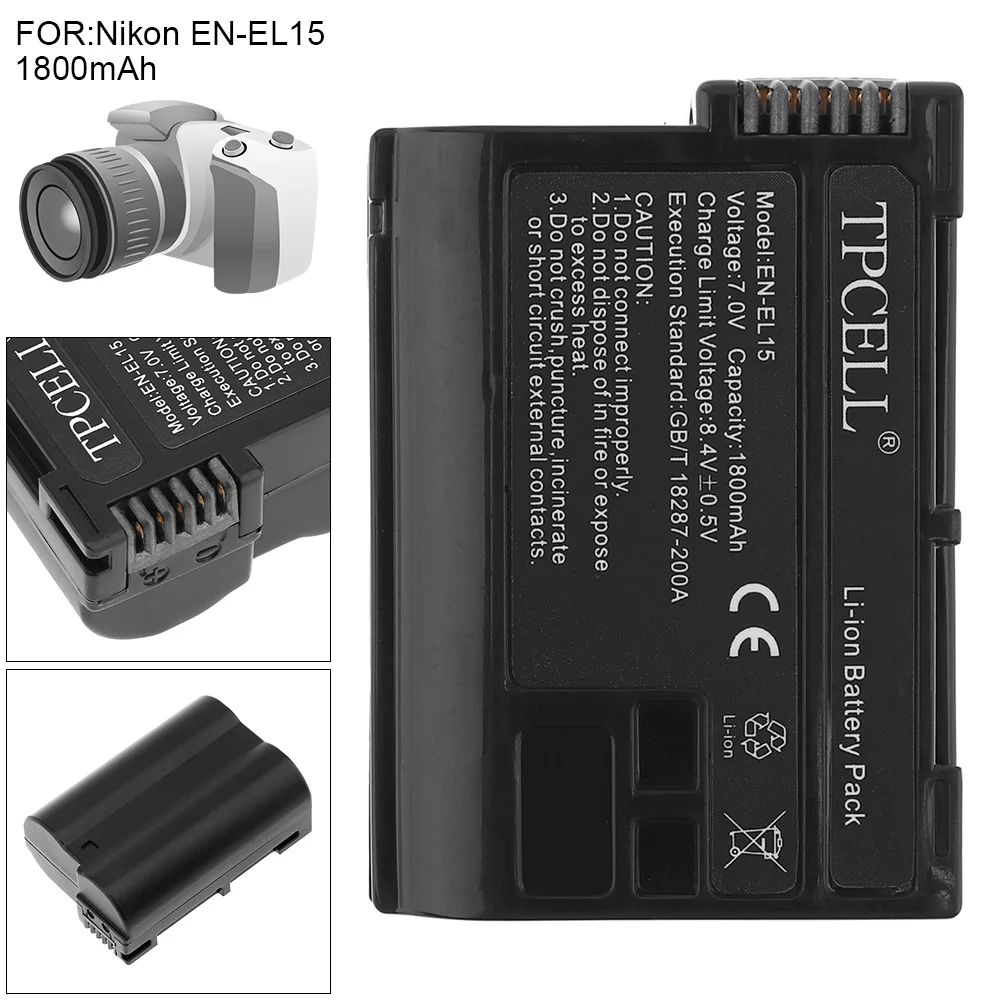 

TPCELL EN-EL15 1800mAh 7.0V Li-ion EN-EL15A SLR Rechargeable Camera Battery for Nikon DSLR D7000 1V1 D800 D800E