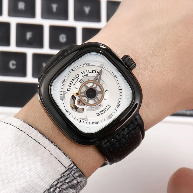 

2018 Mes's Watch Automatic Mechanical Watch Men WILON Leather StrapBusiness Waterproof Clock Men Relogio Masculino Saat