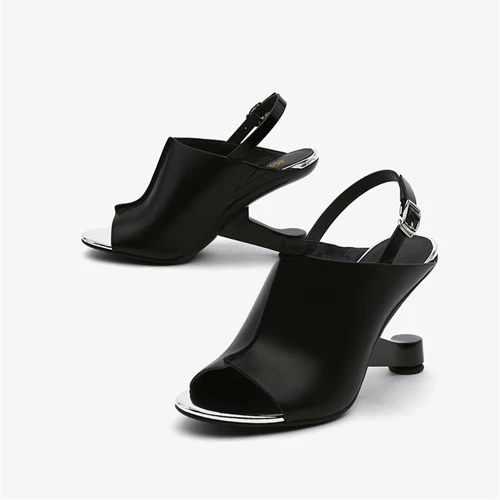 Яркие женские сандалии-гладиаторы; необычные туфли на высокой танкетке со стальным каблуком; женские туфли-лодочки с открытым носком; HL141 muyisxi - Цвет: Black