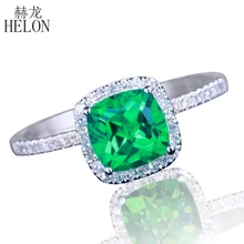 HELON 6x6mm Cushion 0.8ct Treated Emerald Solid 10K White Gold Diamonds Ring Diamond Engagement Wedding Ring For Women’s Jewelry
