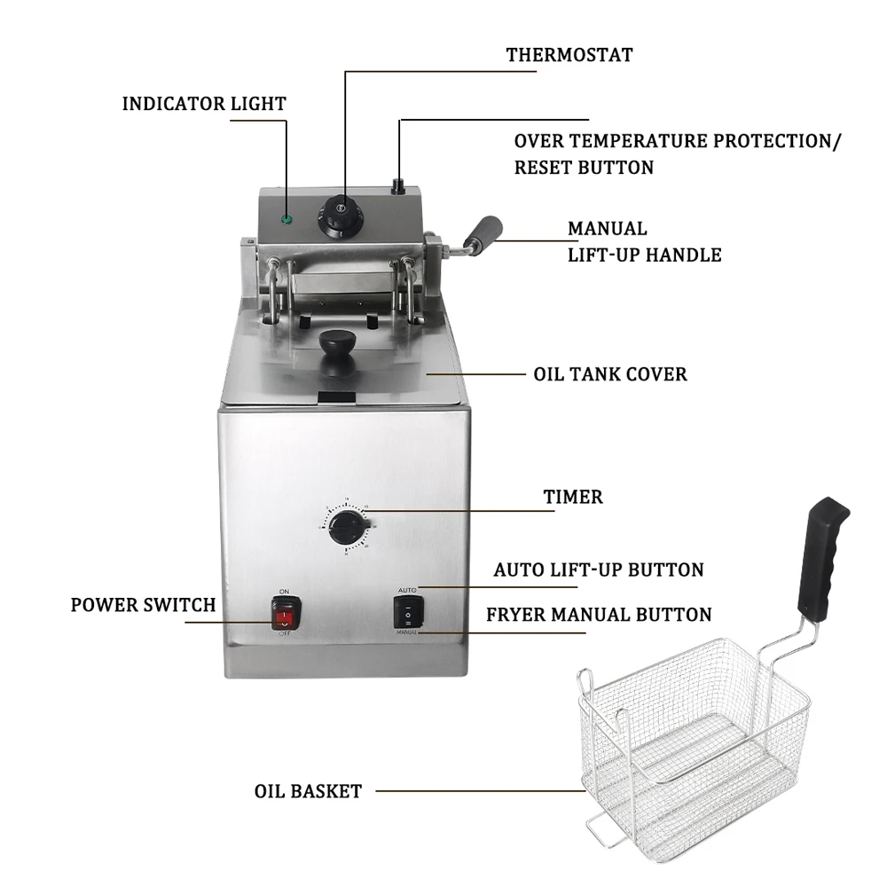 ITOP Electric Deep Fryers Auto Lift-Up Fried Machine Potato Chip Chicken Frying Stainless Steel With Timer Temperature Control