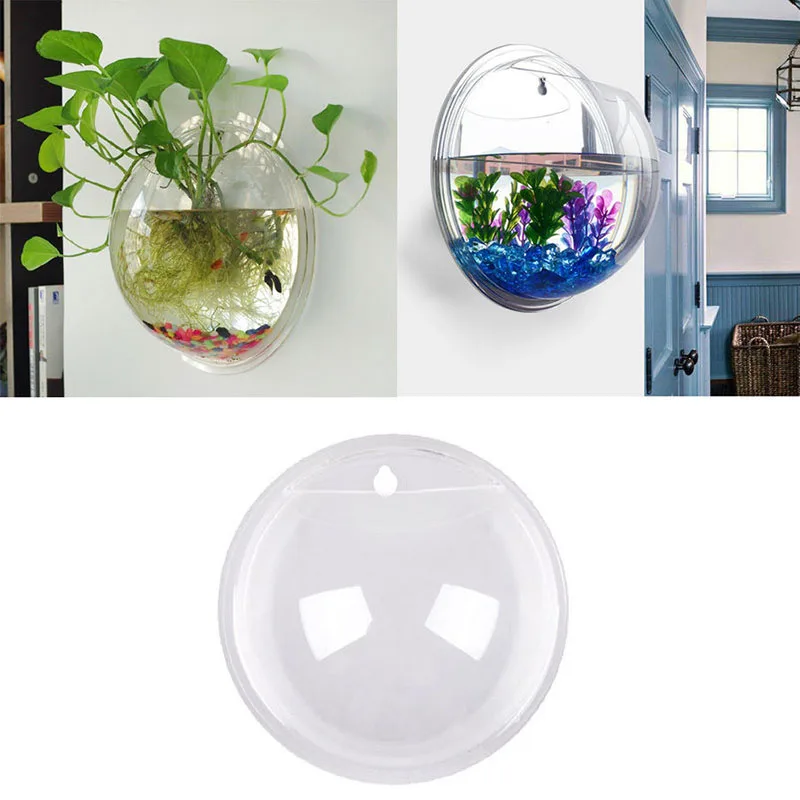 

Transparent Fish Bowl Tank 3D Acrylic Wall Mount Hanging Aquarium Goldfish Hanger Plant Sticker Decor 15*15CM