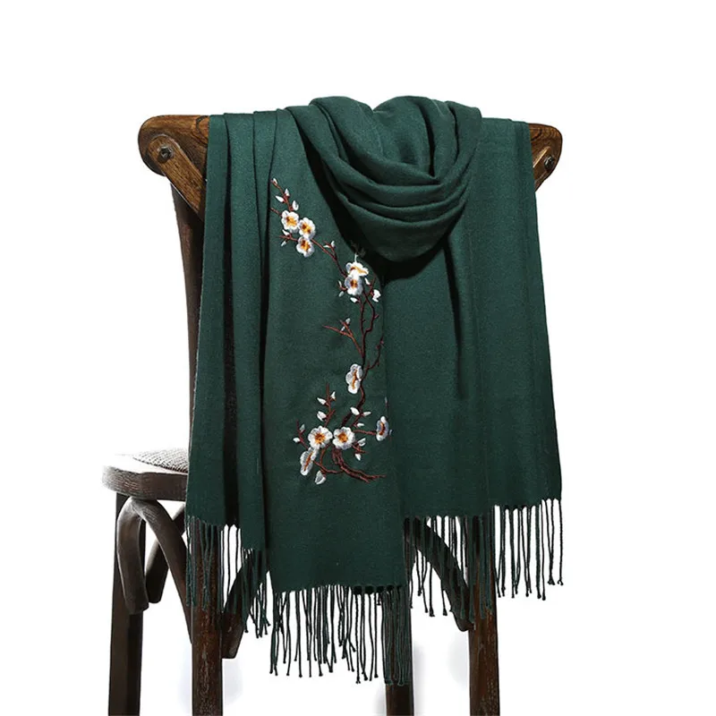 Женский шарф из искусственного кашемира с цветочной вышивкой, шарфы с ...
