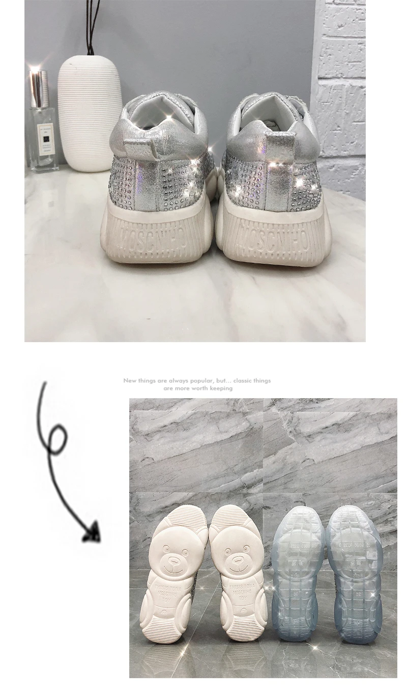 Повседневное обувь Bling Для женщин zapato de mujer кристаллы белые кроссовки на платформе без застежки; chaussures femme со стразами, из натуральной кожи; модная обувь