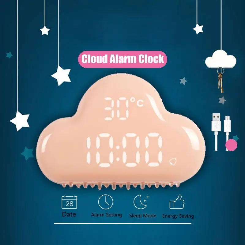 Светодиодный цифровой будильник USB Облачное управление звуком светящиеся настольные часы интеллектуальное Время Температура Дата часы подарок для девочек