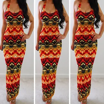 

2018 Fashion Women Summer Boho Long Evening Party Beach Long Maxi Dress Sundress Sexy Halter Backless Dress