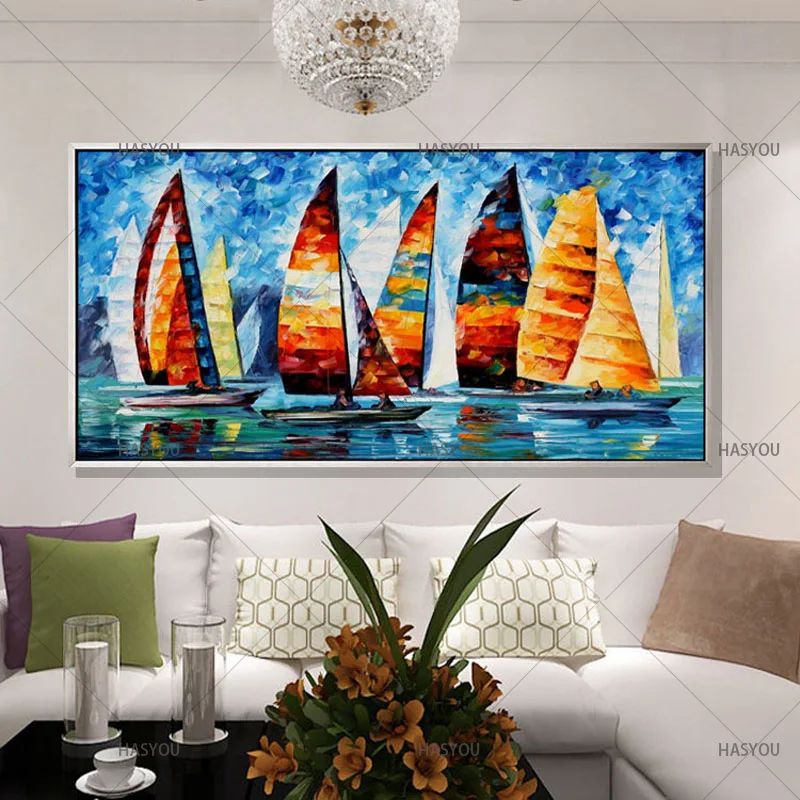 

Color Sailing Picture Handmade Modern Oil Painting On Canvas Wall Art Gift For Living Room Home Decor Beautiful Art Decoration