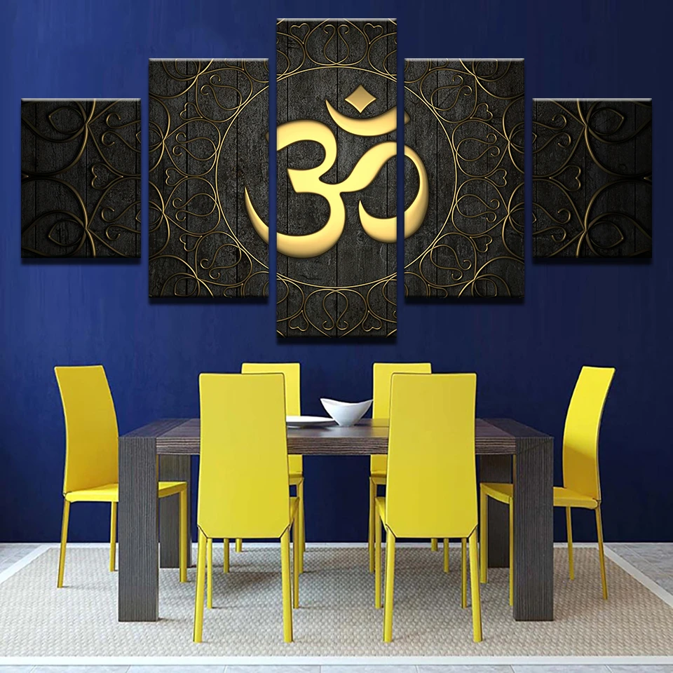 Modern Canvas Wall Art HD Prints Poster 5 Piece Buddha OM Yoga 