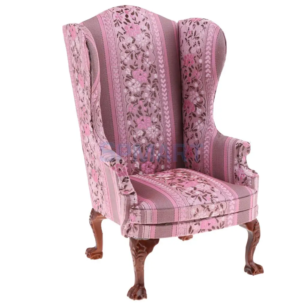 

1/6 Floral Wing Chair Single Sofa Furniture for 6th Scale Dollhouse Living Room or 1:6 Action Figure Dolls Accessories
