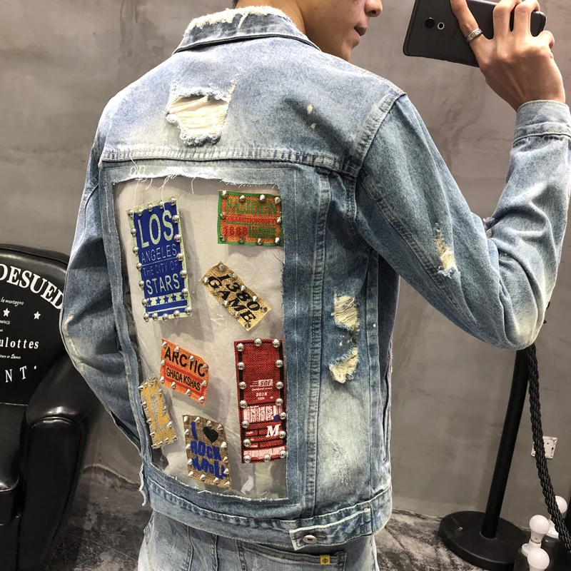 YASUGUOJI Новинка 2019 в стиле панк модный лоскутный с вышивкой джинсовая куртка