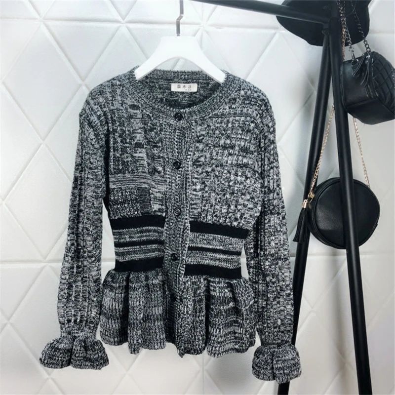 women sweater open stitch o-neck cardigans butterfly sleeve ruffles solid casual female 2018 spring and autumn new Sweaters