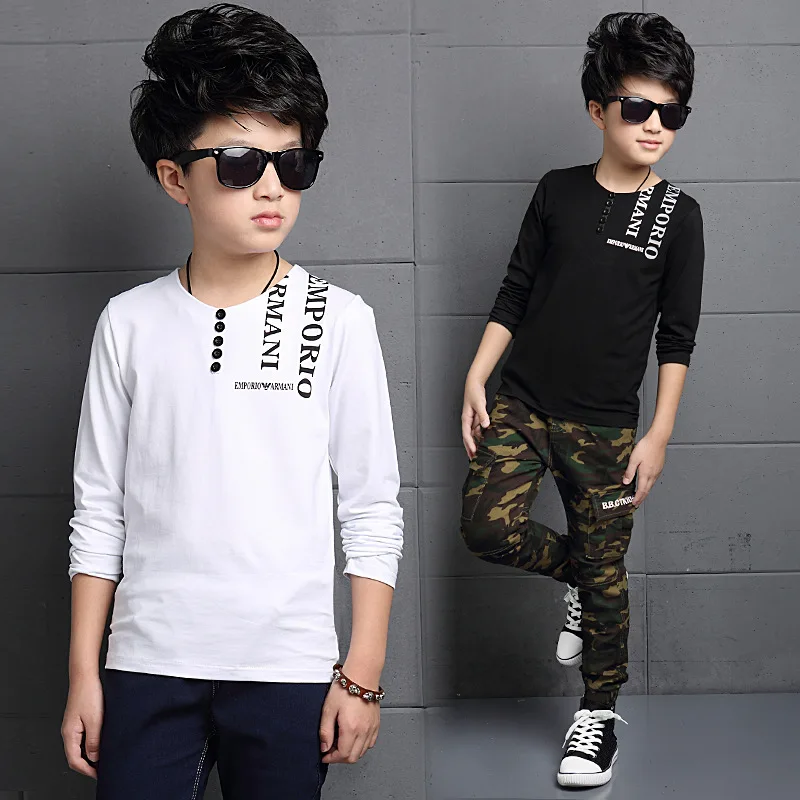 Fashion Letter Spring Autumn Boys T shirts Long Sleeve O Neck Teenager Tops Cotton Clothings Children