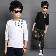 Fashion Letter Spring Autumn Boys T shirts Long Sleeve O Neck Teenager Tops Cotton Clothings Children